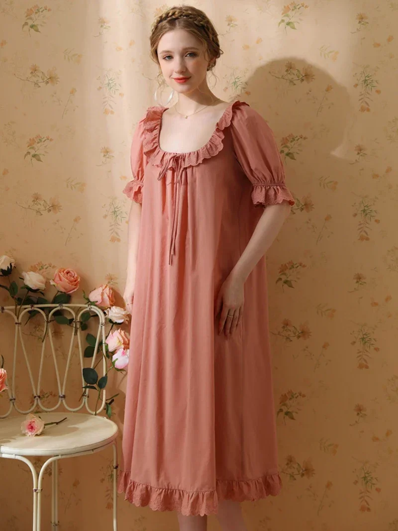 Women Vintage Princess Pajama Night Dresses Sleepwear Spring Autumn Cotton Lace Sweet Girl Fairy Victorian Nightgowns Homewear