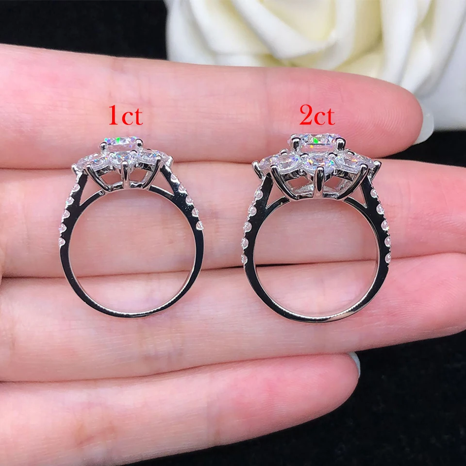 2 karat bunga matahari asli Moissanite cincin pertunangan untuk wanita 925 perak murni 18K lapis emas putih cincin pernikahan dengan GRA