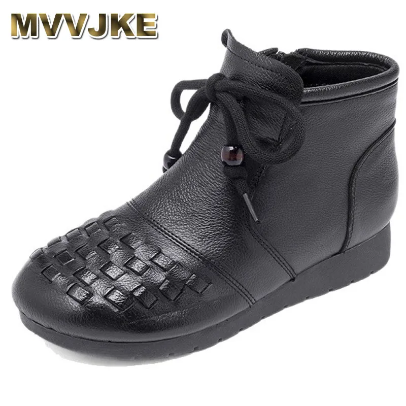 

New Premium Woven Women Genuine Leather Boot Comfortable Elegant Autumn Winter Boots Flat Soft Sole Trendy Boots