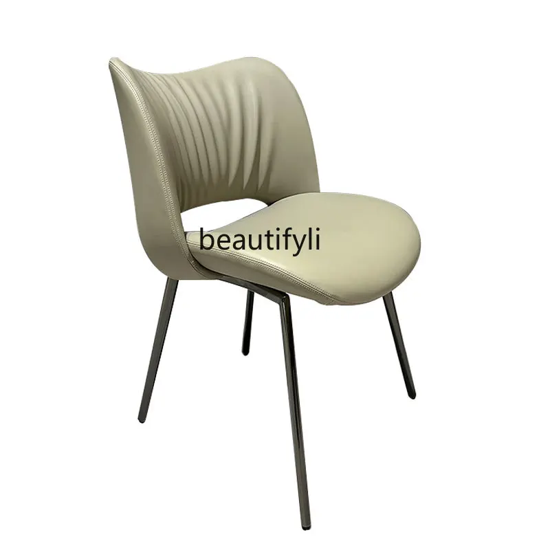 

Italian Minimalist Steel Frame Leather Simplicity Stool Household Dining Table and Chair Casual and Comfortable Desk Chair