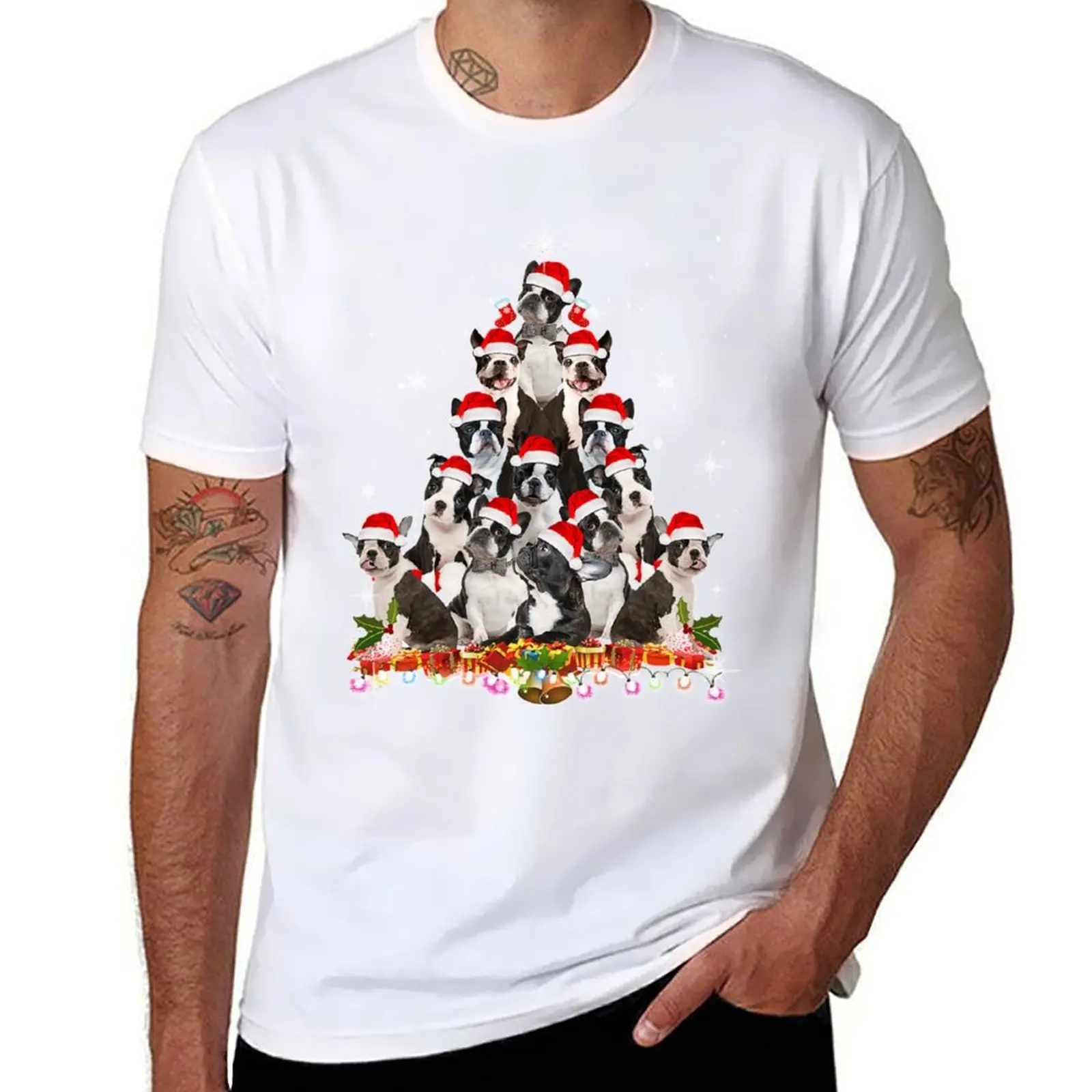 

Boston Terrier Christmas Tree Dog Classic T-Shirt t shirts for man cotton funny t shirts for man pack white T-Shirt