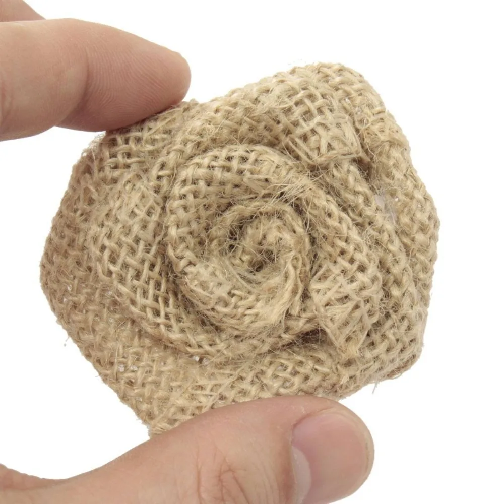 Pack Of 10 5.5cm Vintage Rustic Rose Flower Burlap Hessian Jute Wedding Decoration Natural Color AA8050