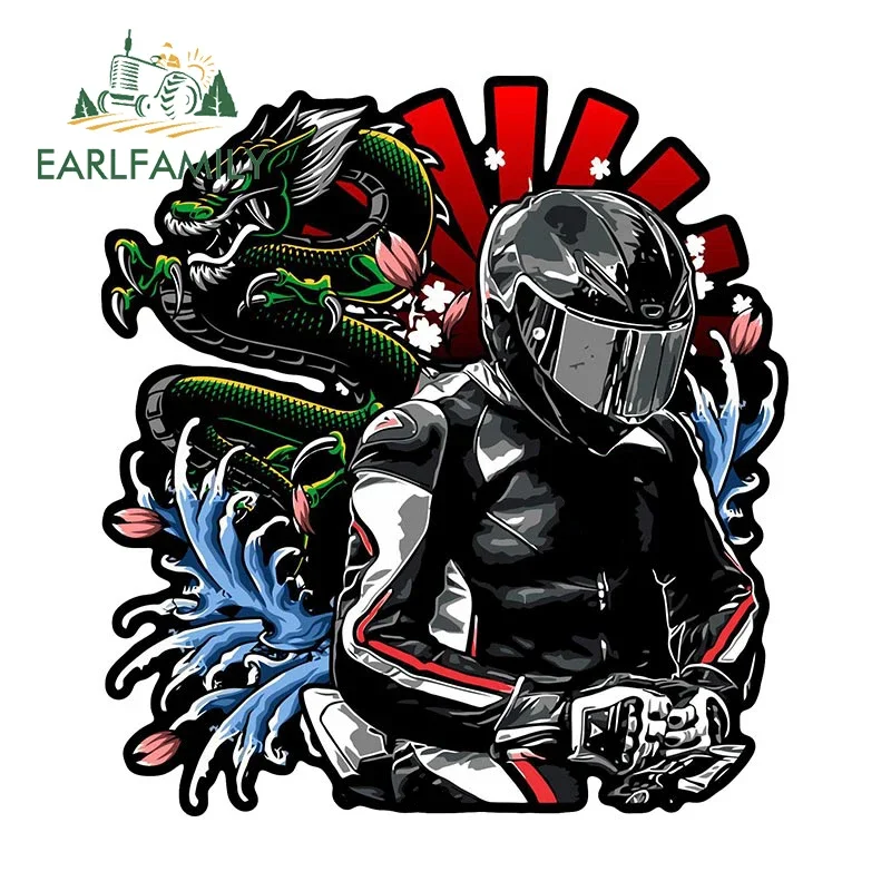 EARLFAMILY Sakura Racer Samurai Car Sticker JDM Creative Biker Man Helmet Decal Windows Car Trunk Decoration Vinyl Car Wrap