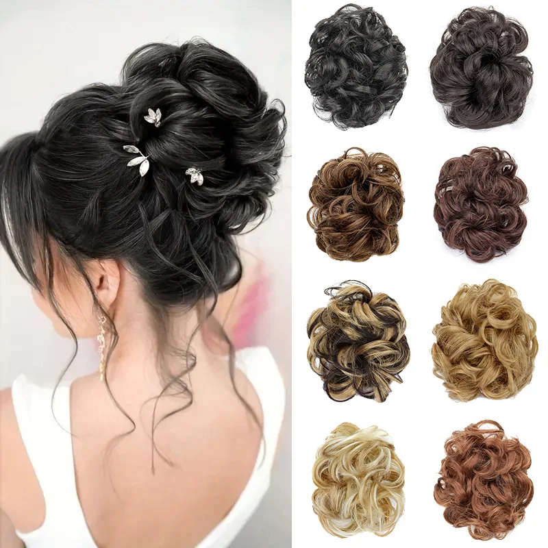 

Synthetic Elegant Hair Bun Grab Clip in Chignon Hairpiece Curly Messy Ponytail Hair Extensions Scrunchie Hair for Women
