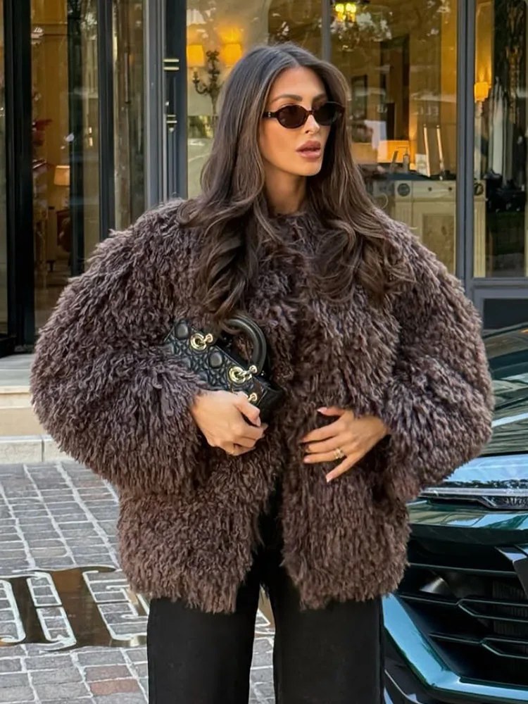 HH Moda Feminina de Inverno Versátil Quente Jaqueta com Efeito de Pele Sintética Temperamento Feminino Botão Coberto High Street Casual Casaco Curto