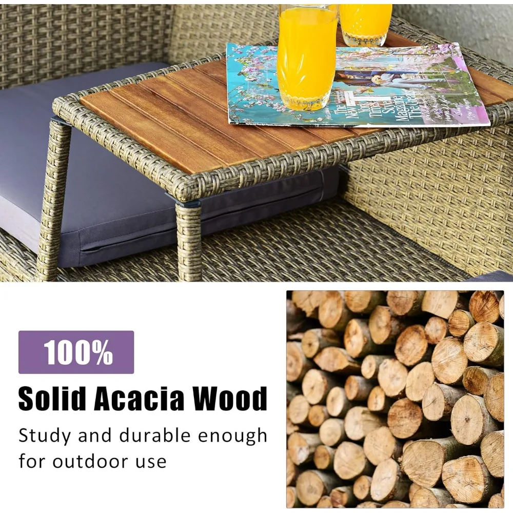 2-Person Patio Rattan Conversation Furniture Set Loveseat Coffee Table