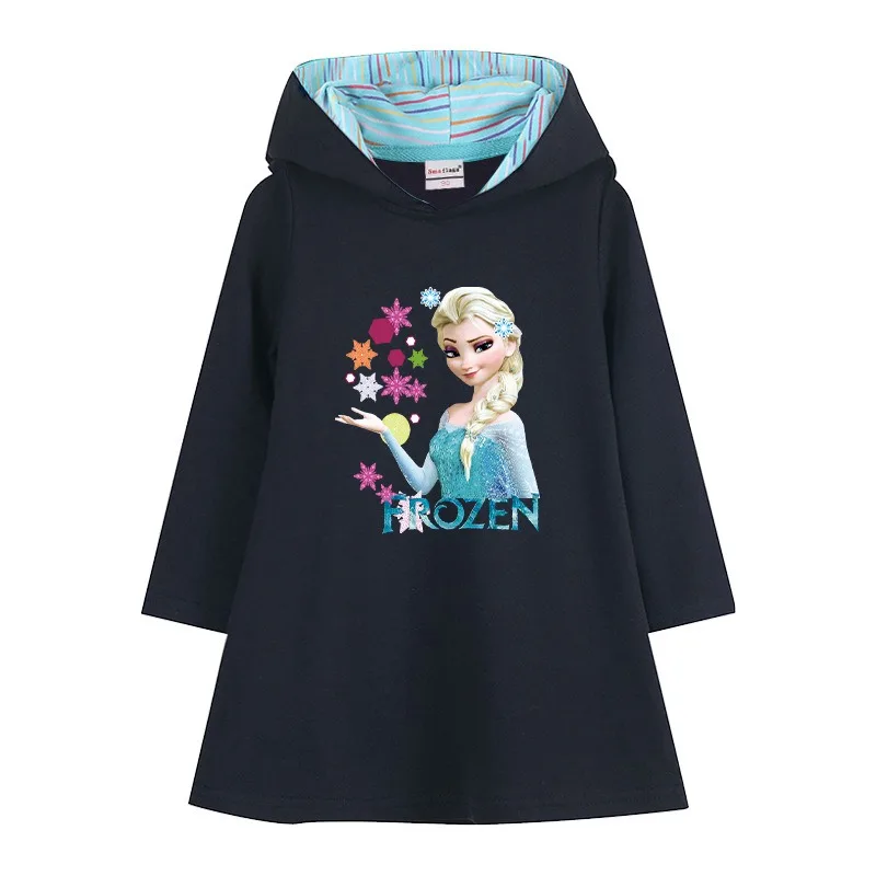 2025 New Quality Cotton Disney Girls Dress Frozen Elsa Autumn Bluey Girl Clothing for Children Long Sleeve Kids Clothes Hooded