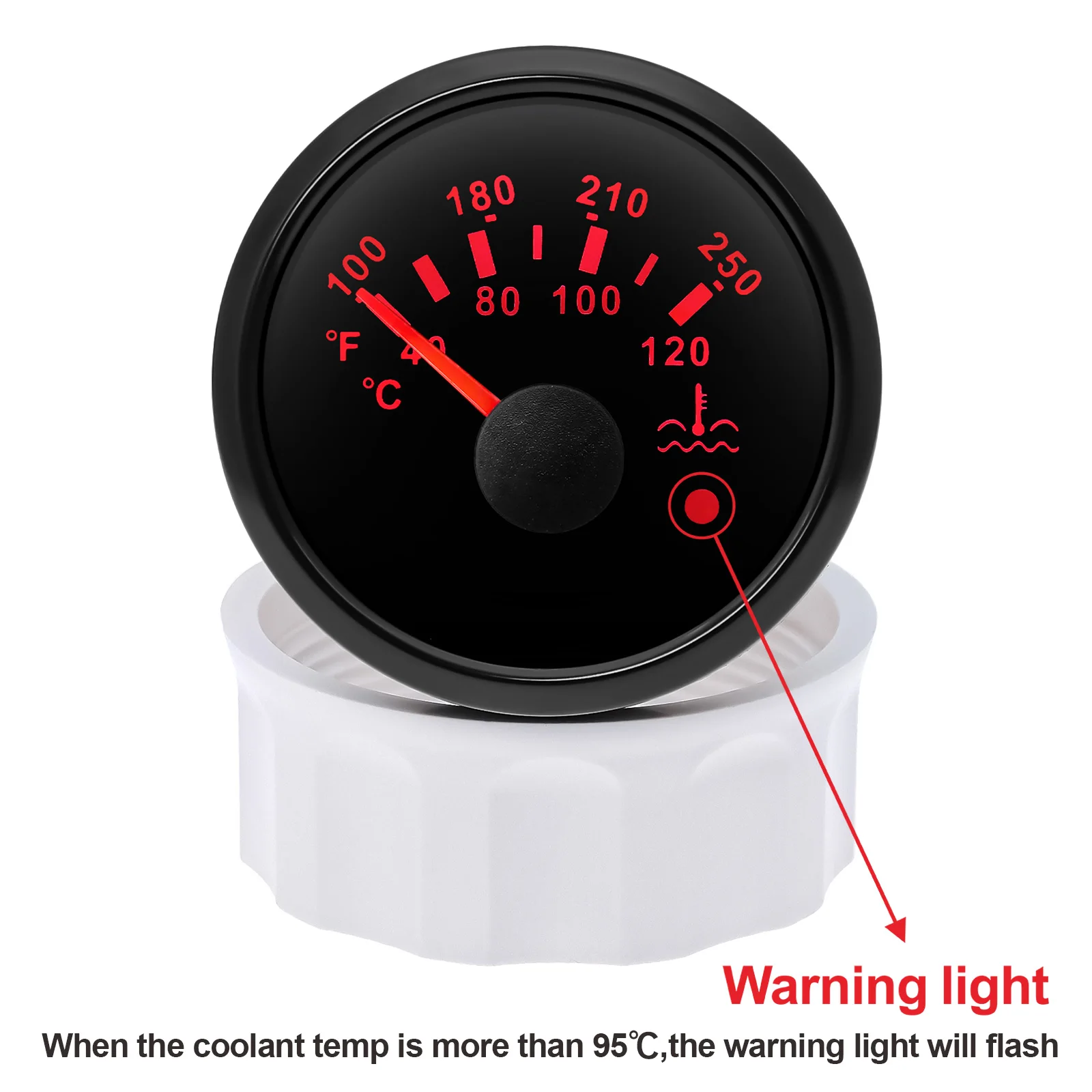 

52mm Water Temp Gauge ℉&℃ with Warning Light Pointer Celsius thermometer Modified Delivery Car Accessories For 12V 24V Car Boa