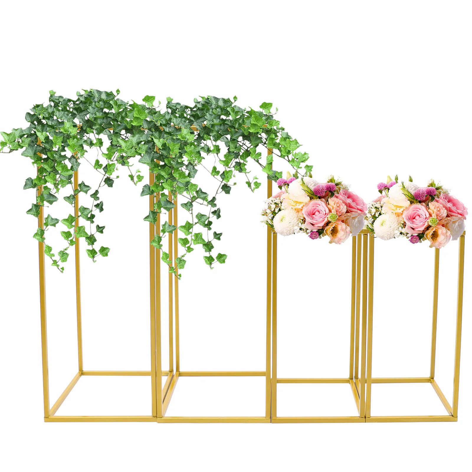 4Gold Rectangle Wedding Flower Stand Portable Flower Holder Flower Rack With Square Base & Smooth Edge