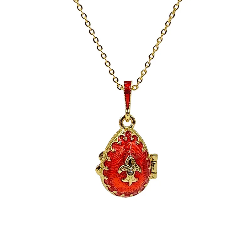 Esmalte flor-De-Luce Faberge huevo de Pascua colgante collar joyería medallón Vintage Ángel dentro regalo de Navidad Día de Acción de Gracias