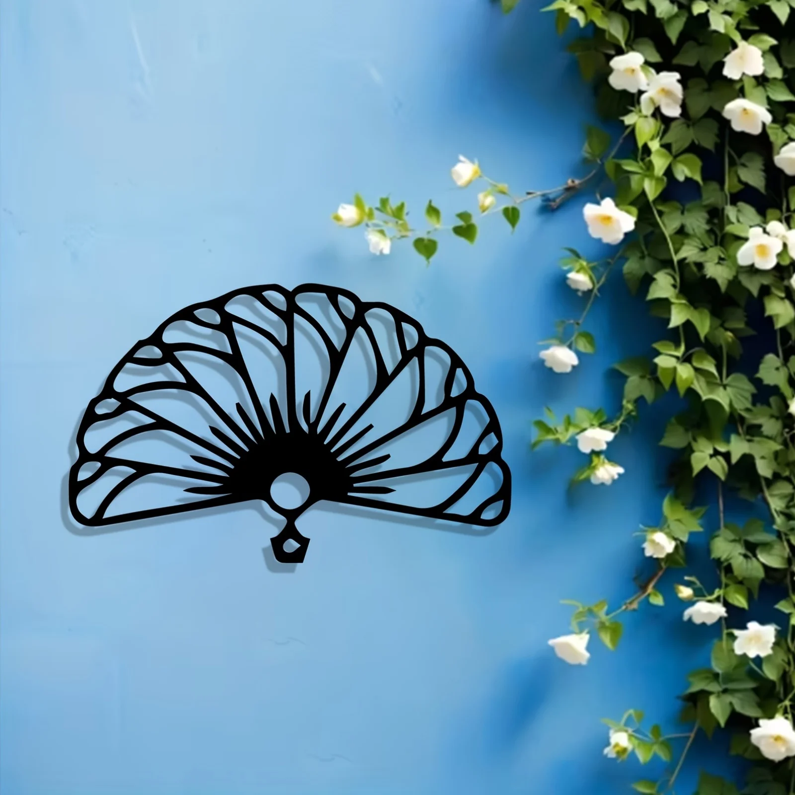 Oriental Fan Iron Wall Art Rustproof Metal Sculpture Rustic Living Room Hanging Rustproof Gift Ornament