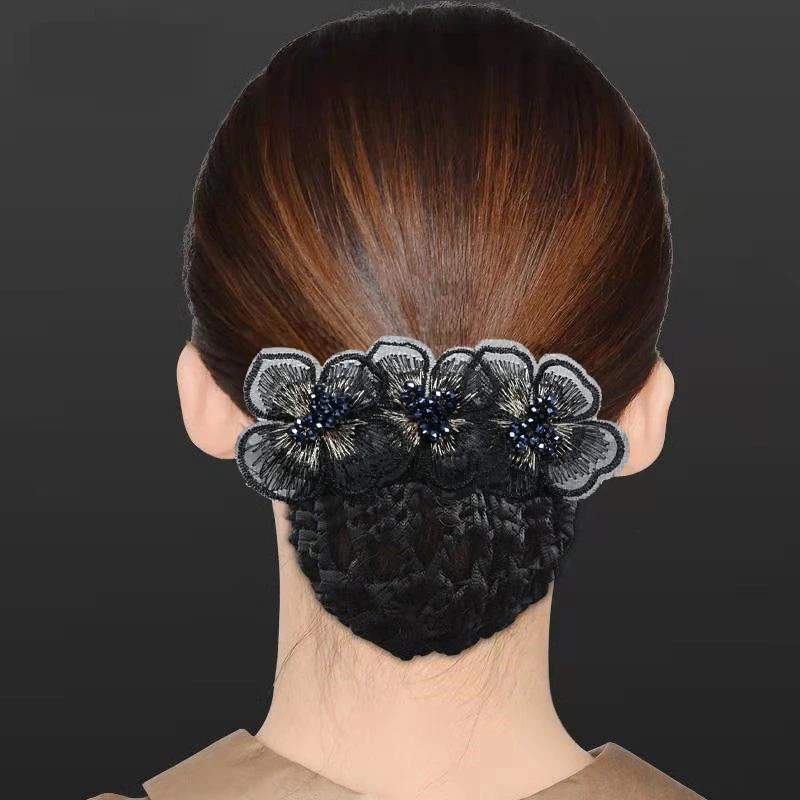 Elegant Beaded Floral Hair Net for Women - Sophisticated Vintage Style Accessory, Perfect for Professionals & Special Occasions