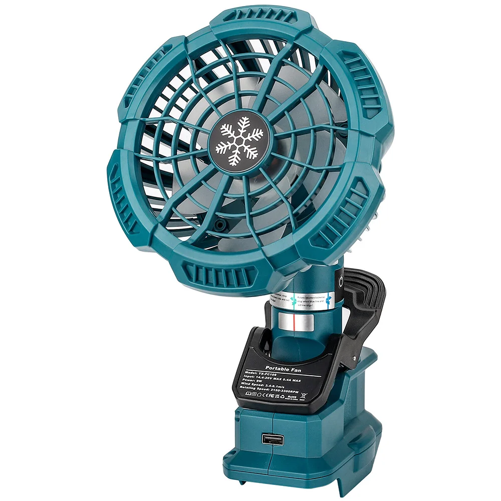 Clip Fan For Makita Dewalt Bosch Milwaukee Black&Decker Ryobi Craftsman 18V Lithium Battery Adjustable wind speed With USB