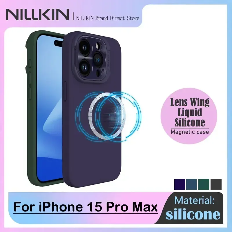 Nillkin Lens Wing Magnetic Case for Apple iPhone 15 Pro Max, Camera Protection, Magsafe Liquid Silicone, Skin-friendly Cover