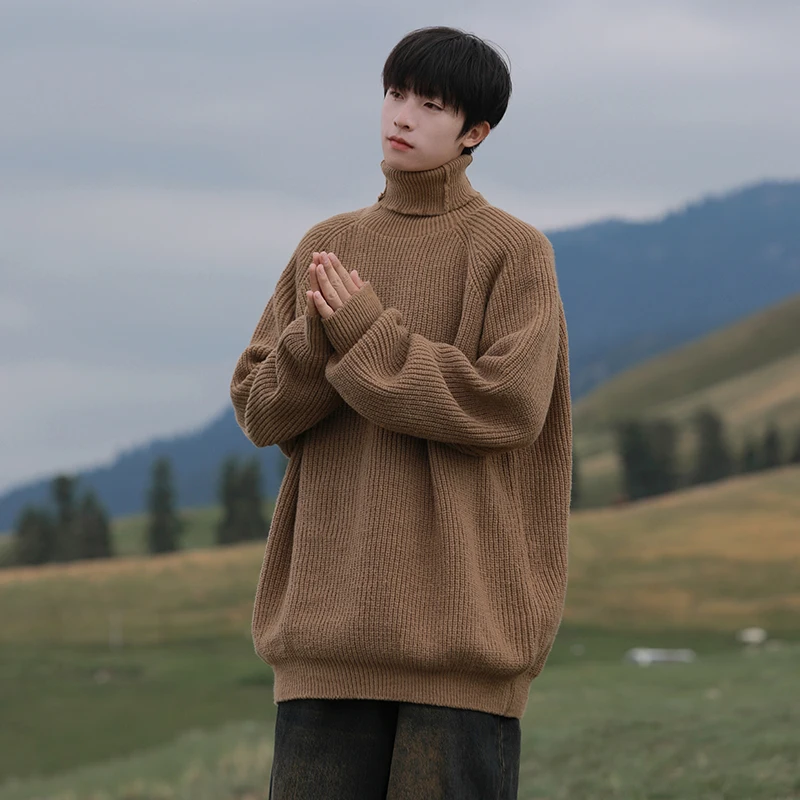 Plus Size Mens Roll Neck Sweaters for Man Plain Color Long Sleeve Heavyweight Plain Color Turtle Neck Winter Streetwear Top XXXL