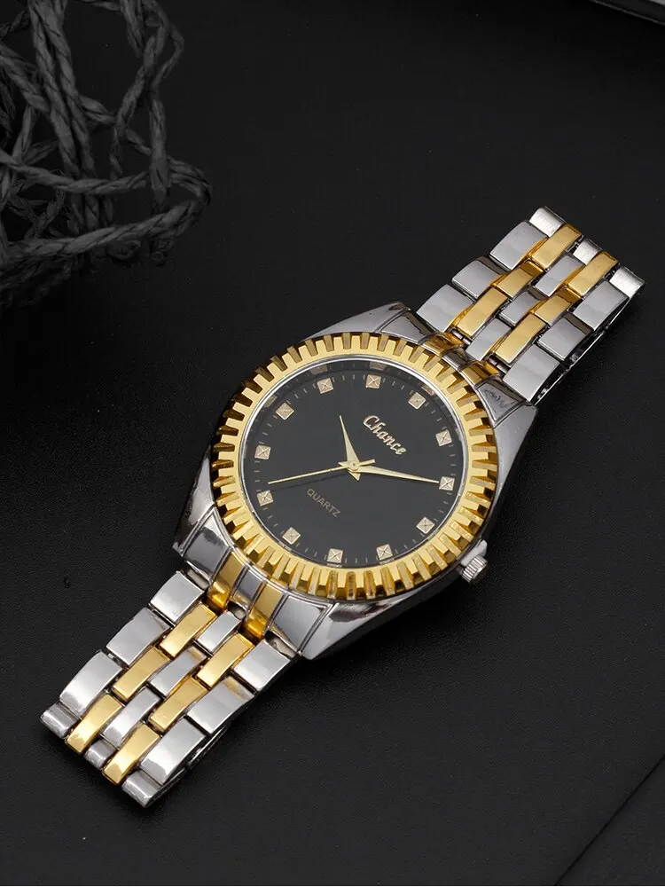 Fashion Business Men\'s Room Gold Steel Band Quartz Watch