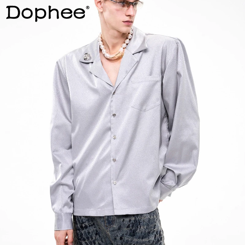 

2025 Men's Autumn New High-end Rhinestone Long Sleeve Shirts Metal Rose Flower Elegant Men's Stylish Shirts Sparkling Chic Tops