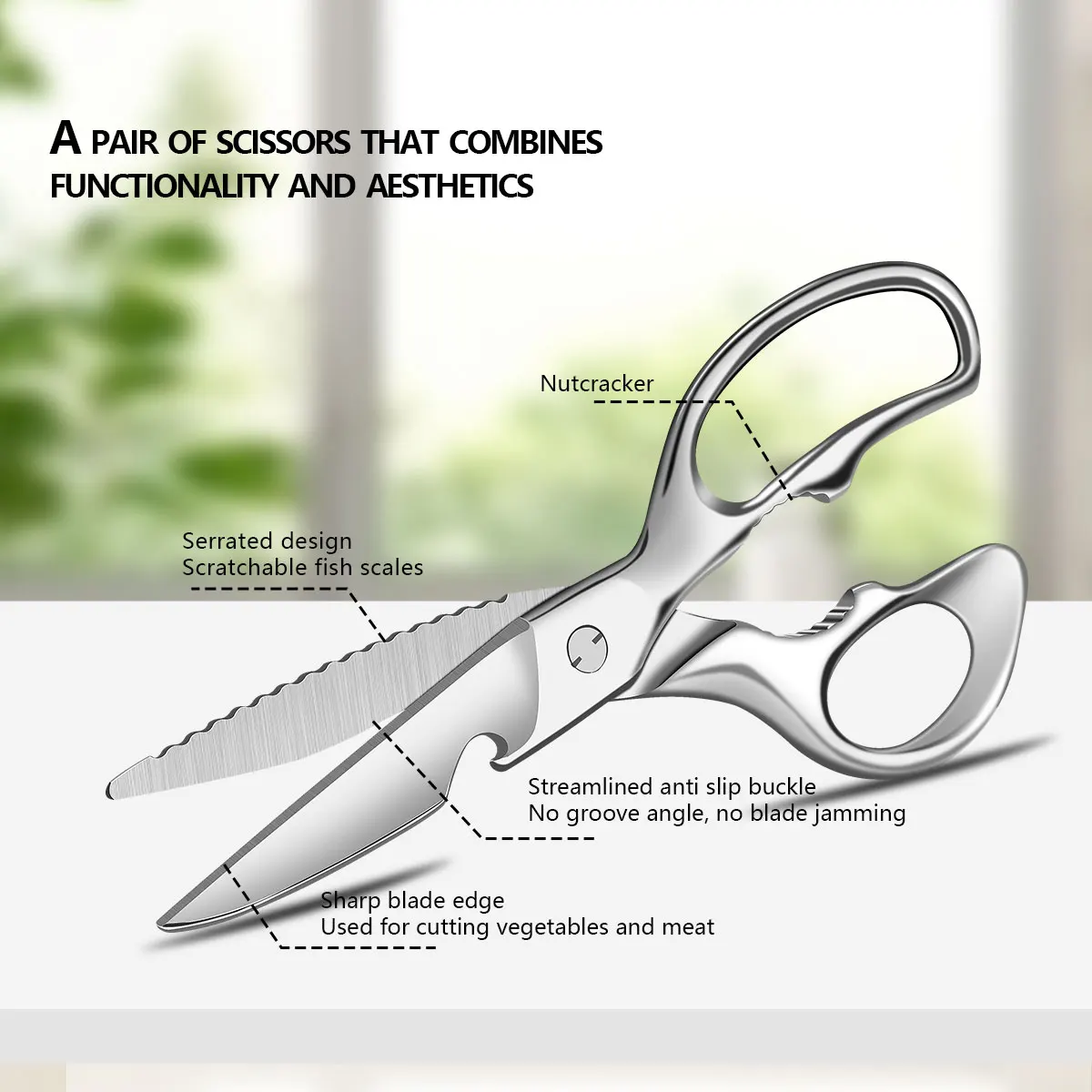

Кухонные ножницы, съемные цельнометаллические ножницы для куриных костей и рыбы, универсальные пищевые ножницы из нержавеющей стали, утолщенные лезвия