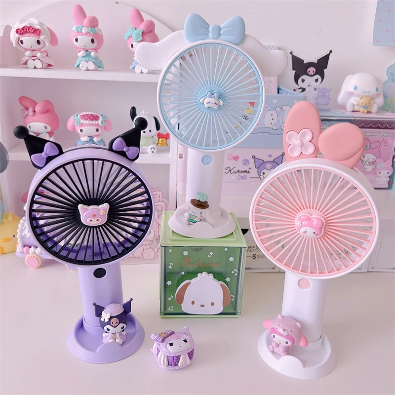 Sanrio MyMelody Kuromi Cinnamoroll Small Fan Kawaii Cartoon Anime Handheld USB Rechargeable Mini Fan Girl Portable Fan Gift