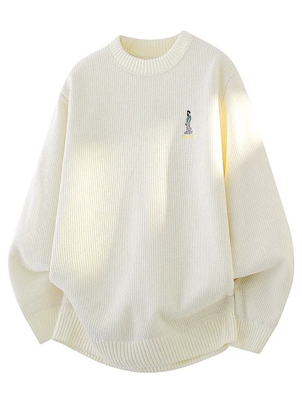 

Thiened Fce round Ne Knitted Sweater Men Casual Sle Warm All-Match Loose Fit Middle And High School Boys Clothing