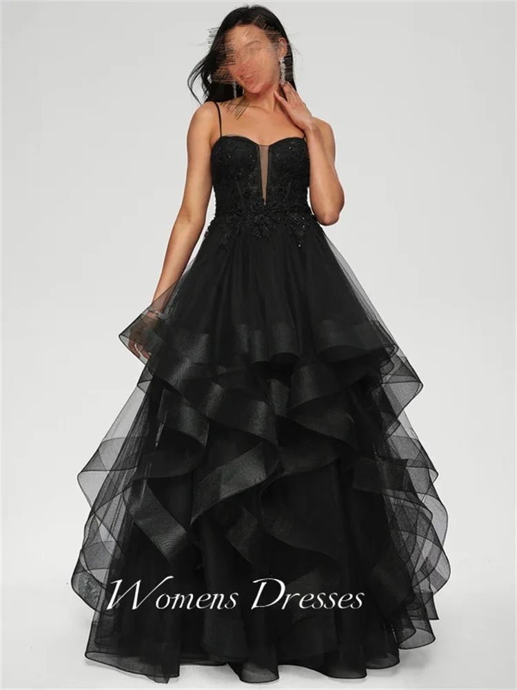 

Black Long Evening Dresses Multilayer Wave Point Tulle Elegant Prom Dresses 2024 A-line Cocktail Prom Gown New فساتين الحفلات