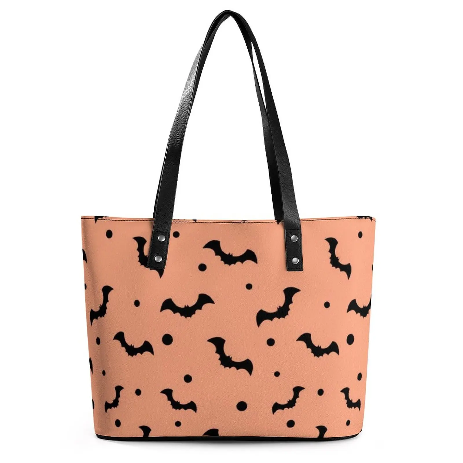 Flying Bat Handbags Black Bats Print Leisure Shoulder Bag Business PU Leather Tote Bag Women Belt Print Shopper Bags