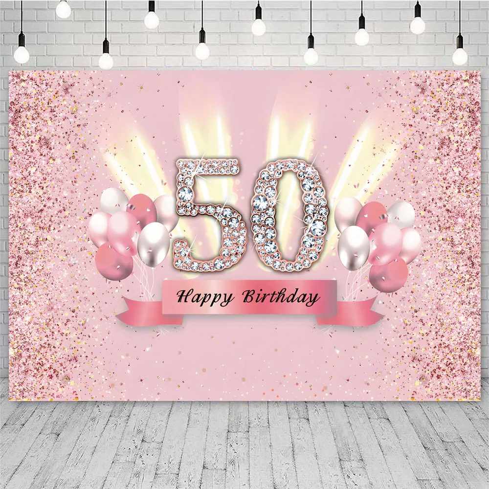 Happy 50th Birthday Party Backdrop Men Women Blue Gold Silver Spangle Photography Background 50 Year Old Anniversary Decorations