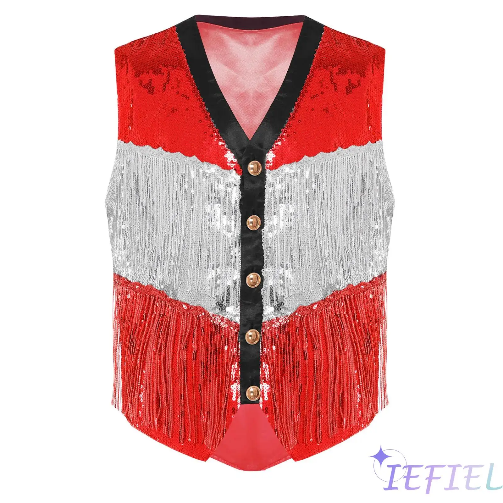 

Adults Mens Disco Club Dance Tank Top Glitter Fringed Sequin Vest V Neck Sleeveless Tiered Tassel Irregular Hem Waistcoat