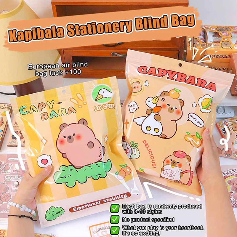 1 conjunto dos desenhos animados kawaii capivara papelaria saco cego bonito capivara conjunto de papelaria criativo sorte caixa surpresa estudantes