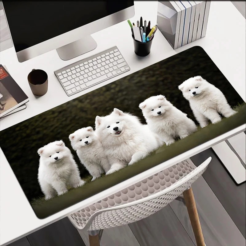 

Large Gaming Mousepads Samoyed Dog Computer Soft Mousepad 900x400 Waterproof Desk Pads For PC Keyboard Mats Non-slip Table Rug