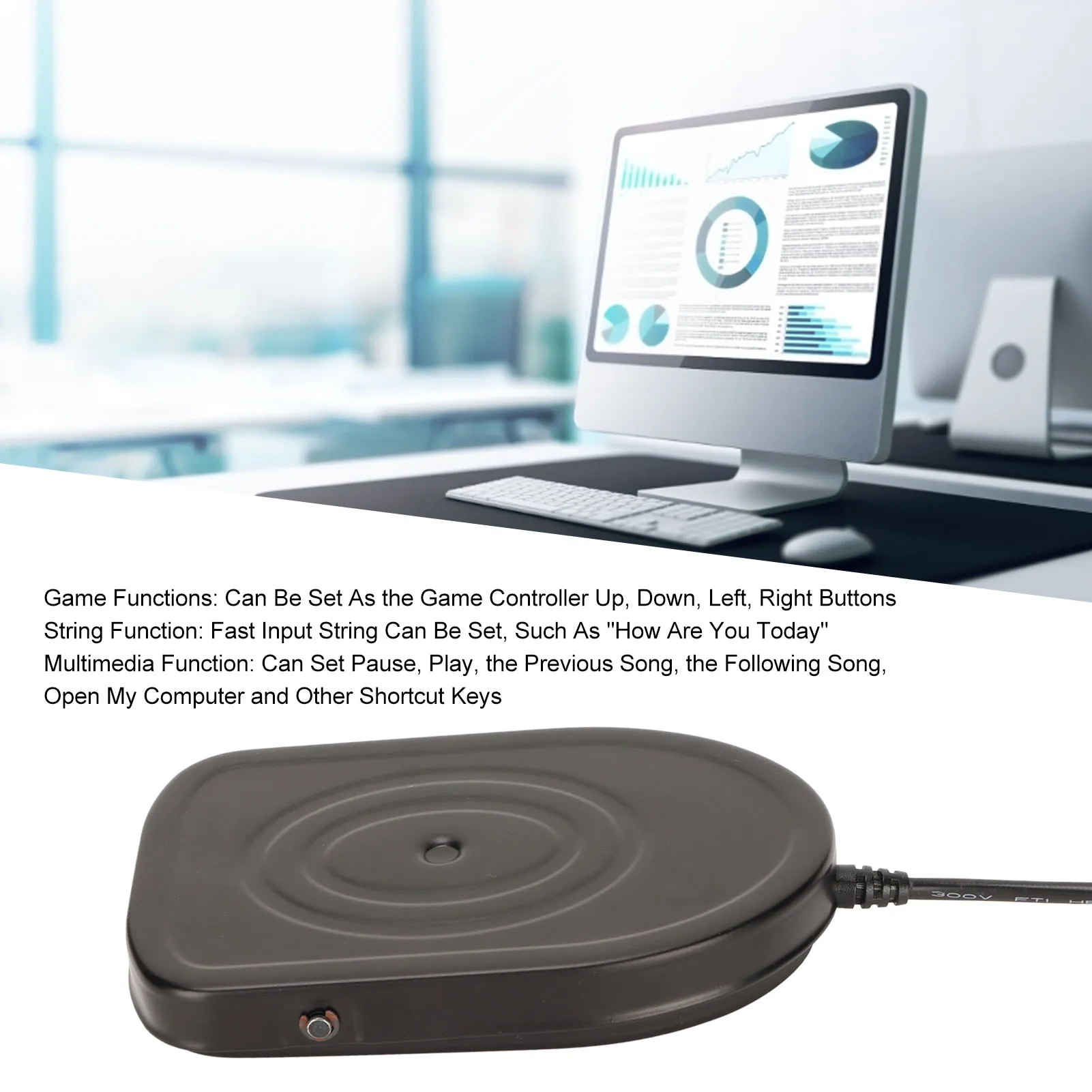 

Gaming Foot Pedal Multi Function 1.5mm Iron Alloy Sensitive Easy Control Ergonomic Design USB Foot Pedal for Media