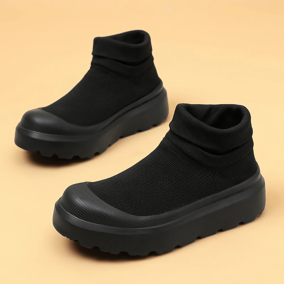 Women's Platform Sock Boots Black Knit Slip-On Chunky Sneakers Casual Stretch Ankle Shoes view 6