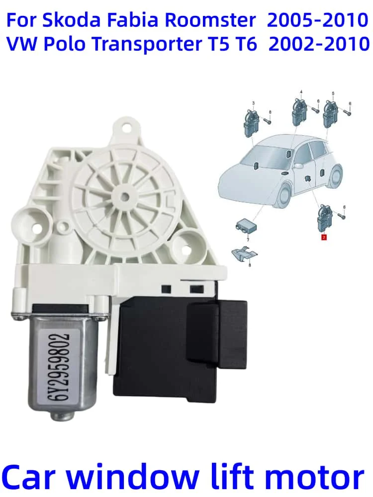 Nieuwe Raamliftmotor Voor Skoda Fabia Roomster VW T5 Transporter T6 Polo 9N 6Y2959802 6Y2959801 5J0959811 5J0959812 6Y095911 - afbeelding 2