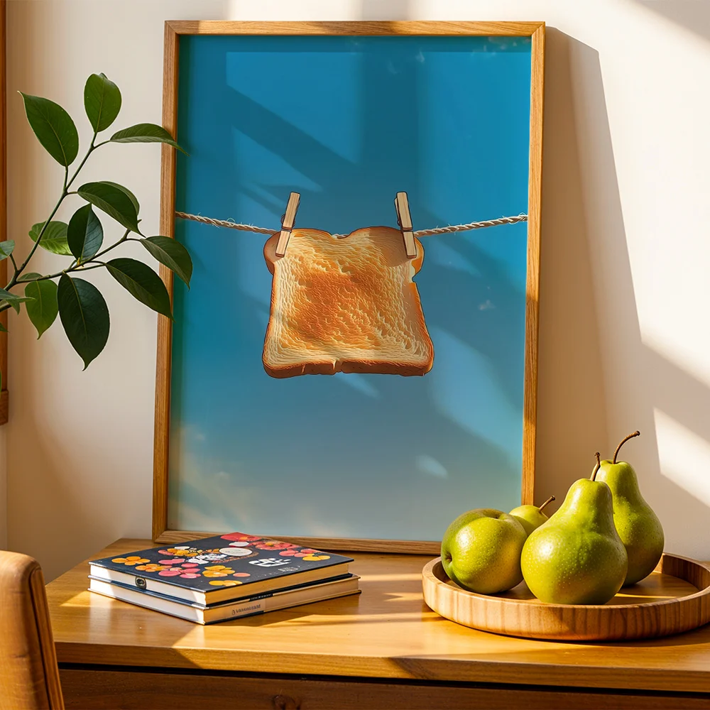 Abstract Fun Hanging Toast Bread Canvas Poster Wall Art,2D Print Wall Decor,Home Decor Gift For Kitchen Dining Room