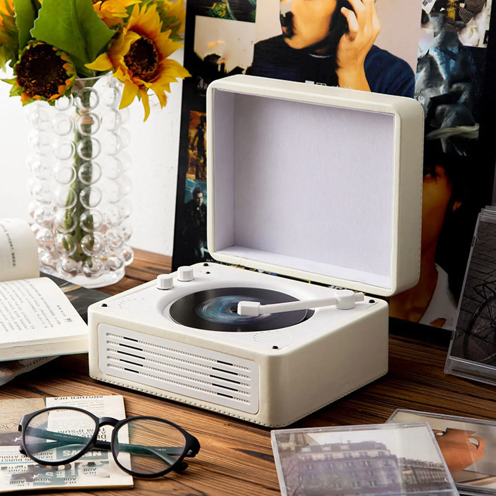 Reproductor de CD de escritorio Reproductor de CD retro Altavoz Bluetooth Soporte CD USB Reproducción de tarjeta de memoria pequeña Reproductor de música con control remoto