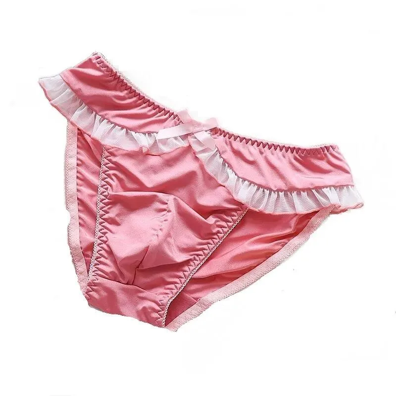 Men's Sexy Lace Ruffle Trim Underwear Soft Comfortable Stretch Elastic Briefs for Daily  Cute Sweet Plus Size Sissy BFGift