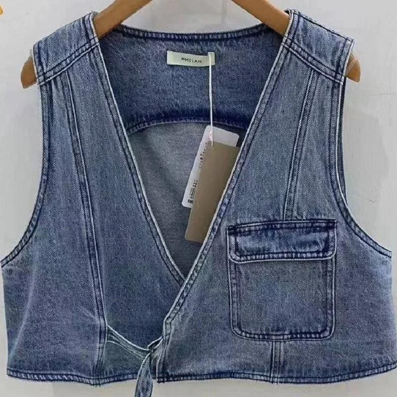 Manteau en Denim Décontracté avec Poches pour Femme