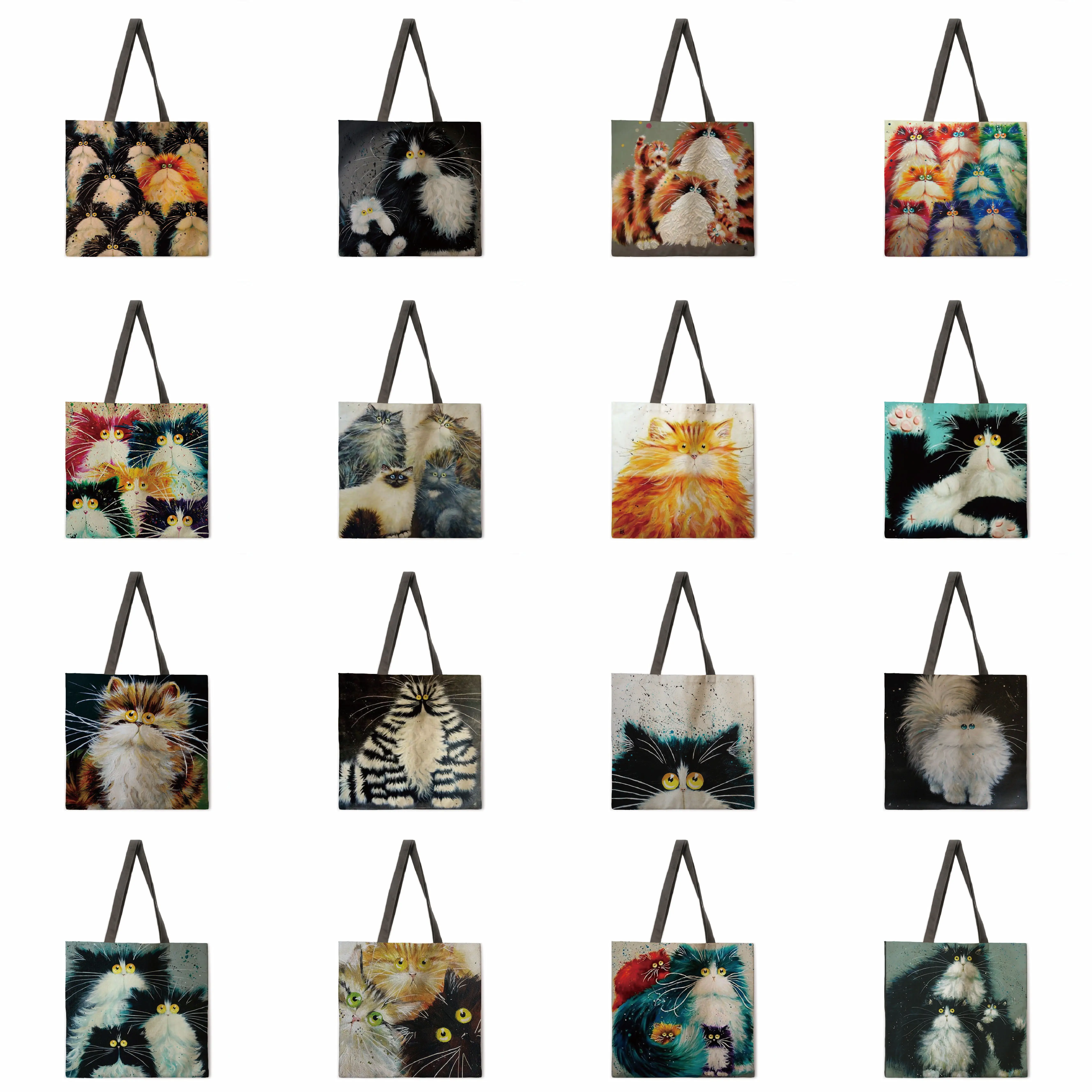 

Colorful cat linen handbag, lightweight shoulder bag, large capacity eco-friendly shopping bag, tote bag
