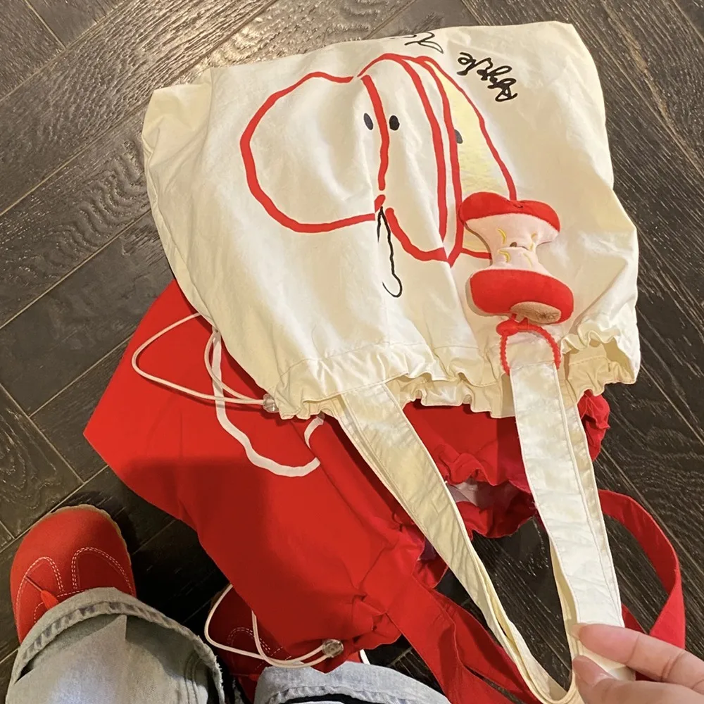 

Portable Drawstring Shoulder Bag Korean Style Reusable Commuting Tote Bag Large Capacity Grocery Bag Canvas Shopping Bag Outdoor