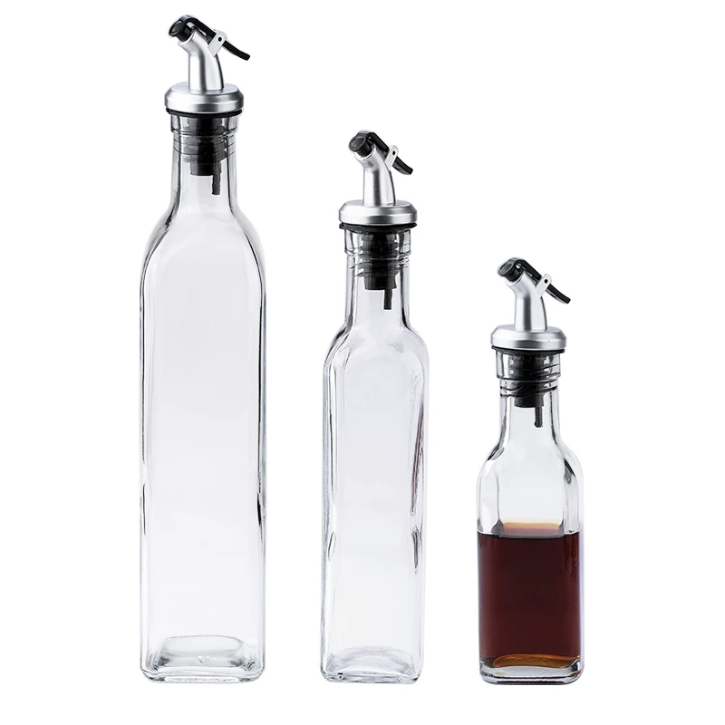 

150/250/500ML Transparent Glass Olive Oil Bottle Leakproof Kitchen Seasoning Soy Sauce Vinegar Press Type Cruet Barbecue Bottle