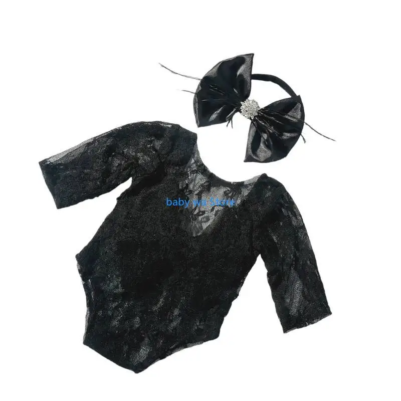 

Lace Romper Set Delicate Lace Romper with Headband for Newborn Photography Includes Headband for 0 to 6 Month Old Baby 4XBD