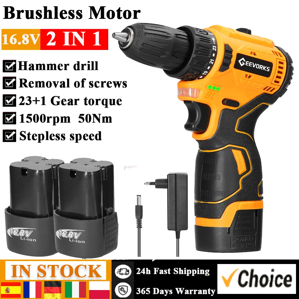 16.8V Mini Electric Drill Household Brushless Motor Electric Screwdriver Home Rechargeable Li-ion Battery Power Tools