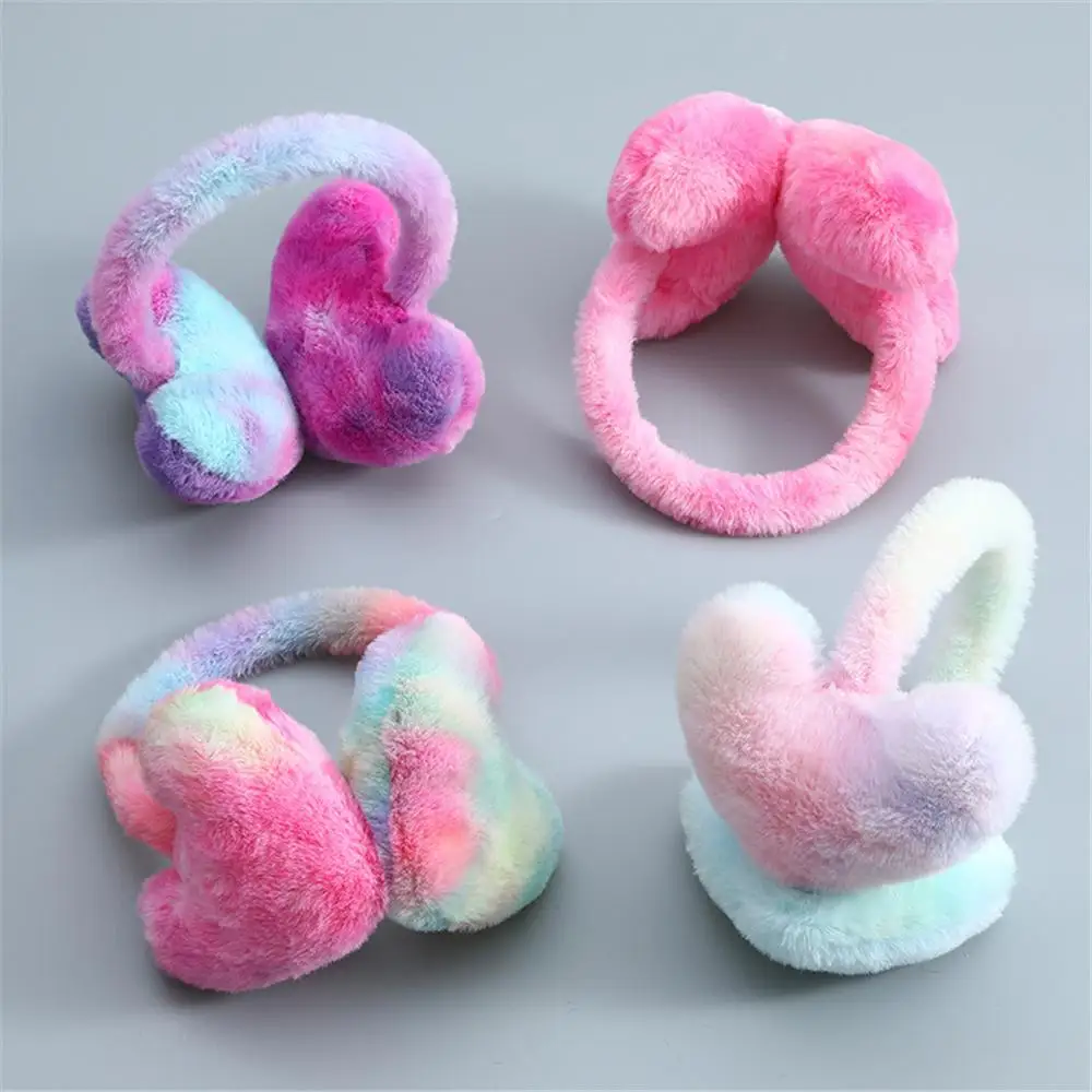 Outdoor Heart-Shaped Warm Earmuffs Rainbow Winter Student Plush Earmuffs Back Wear Cycling Ear Protection for Women