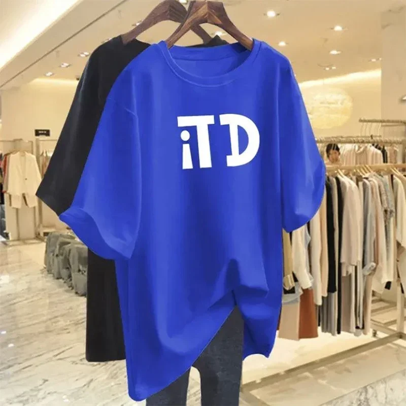 Women Clothing Cartoon Printed T-shirt Summer Simple Loose Short Sleeve Pure Cotton Top Tee Basic Pullover