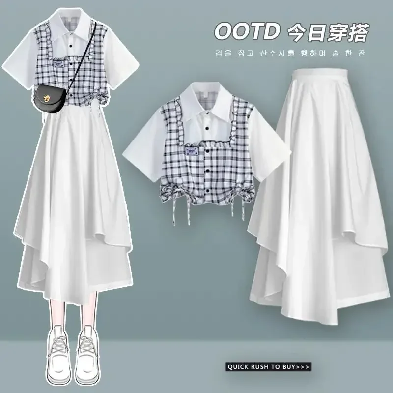 

Two Piece Sets Womens Outifits Skirt Set Girl College Style Sweet Shirt Set 2024 New Summer Women's Irregular Half Skirt