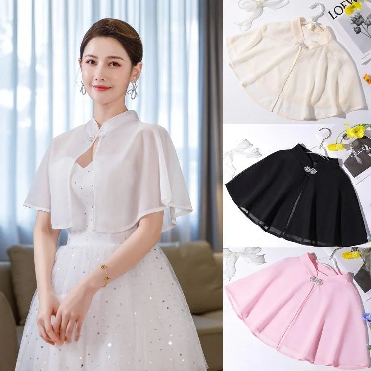 

Spring Summer Chiffon Shawl Multi-color Women's Wedding Dress Short Cloak Diamond Button Thin Sun Protection Photog...