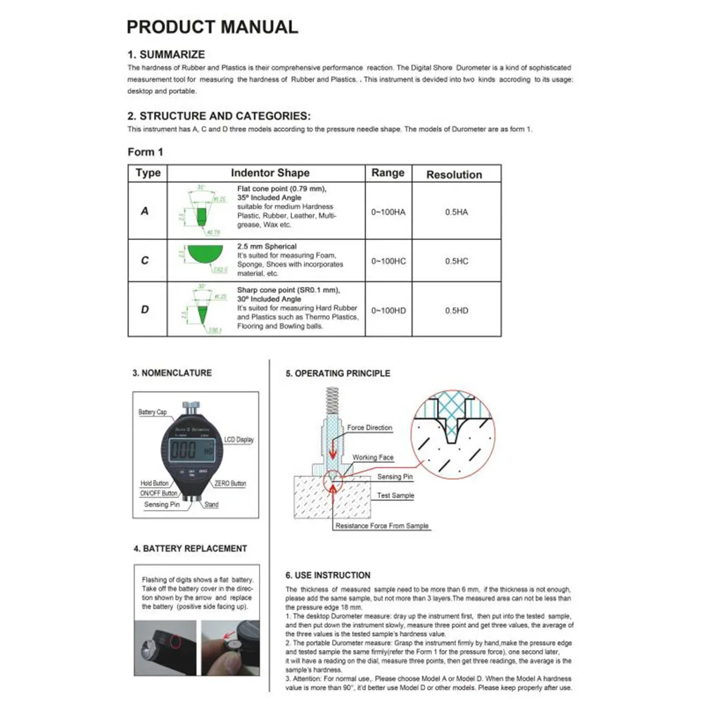 Digital Hardness Tester 0-100Ha Shore A LCD Durometer Meter for Rubber Plastic Multi-Grease Wax Testing Tool