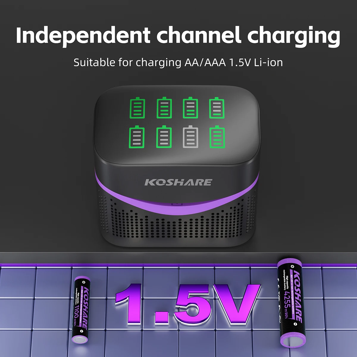 KOSHARE Nowa ładowarka do akumulatorów 1.5V ze stałym napięciem i wyświetlaczem LCD, inteligentne szybkie ładowanie do akumulatorów litowych AA AAA — zdjęcie produktu 3