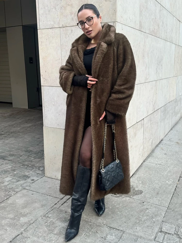 Tuularose Cappotto lungo in pelliccia sintetica Giacca da donna con lacci in pelliccia lunga ispessita 2025 Inverno soffice peluche caldo risvolto Capispalla vintage