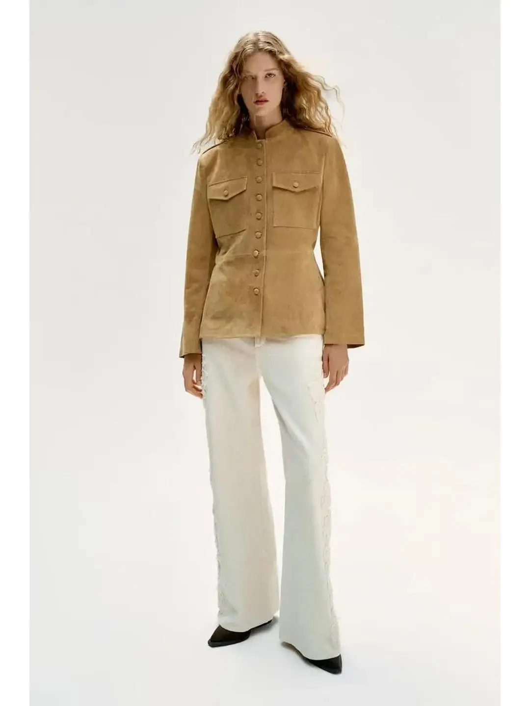 Casual Fashionable Versatile Jacket Coat with Pocket Decorative Buckle Women's Short Outerwear Polyester Fabric Long Sleeve